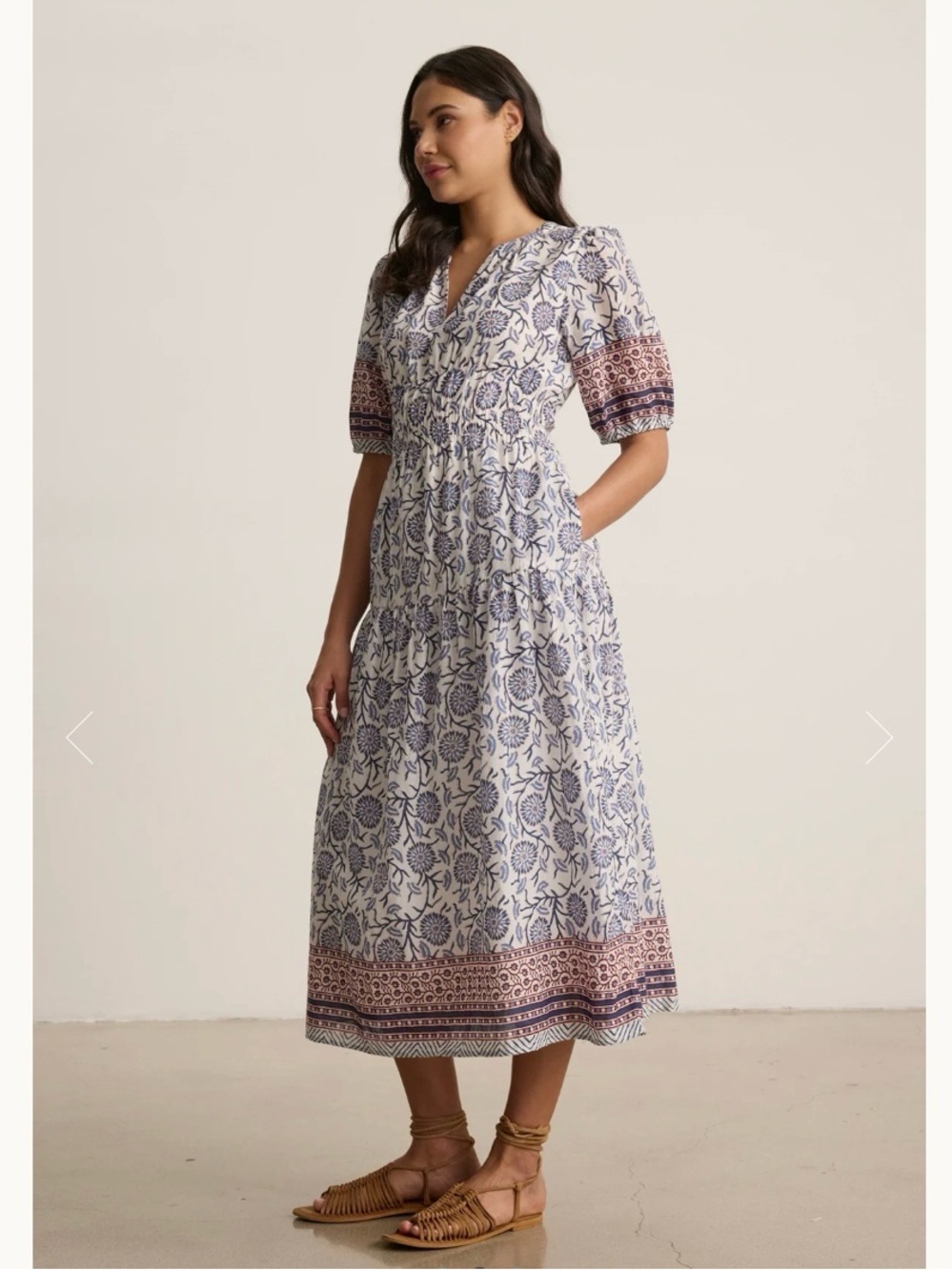 Velvet by Graham & Spencer Natalia Block Print Maxi Dress in Cream Floral Size M